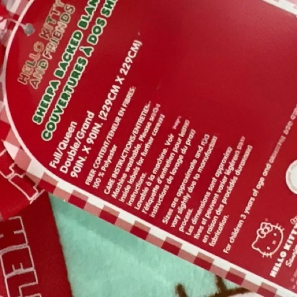 NIB Hello Kitty Christmas Holiday 2025 Full/Queen Mint Sherpa Blanket 90”x90”